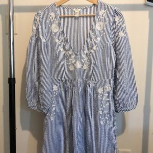 Blue Striped Low V-neck Dress, size L